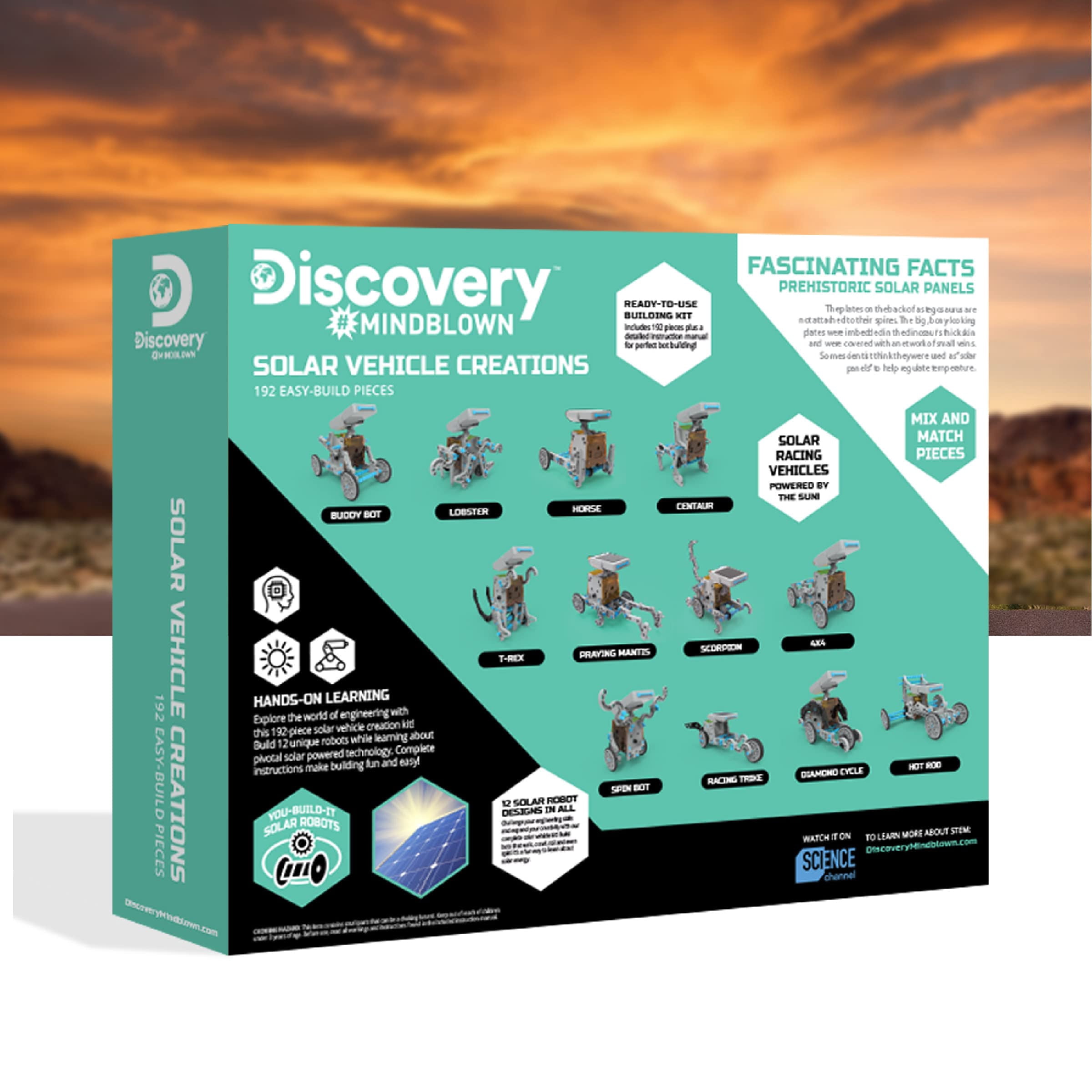 Discovery #Mindblown STEM 12-in-1 Solar Robot Creation 197-Piece Kit with Working Solar Powered Motorized Engine and Gears, Construction Engineering Set for Ages 8 and Up