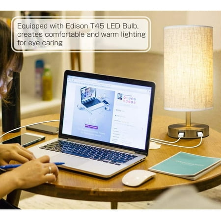 Focondot 3 Way Touch Control Table Lamp 7w Edison Dimmable E26 Led Bulb Desk Lamp With Dual Usb Charging Ports Modern Walmart Canada