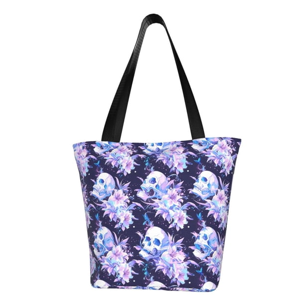 Disketp blue starry sky Skull flower Bolsa de Hombro Casual para Mujer, Bolso Cruzado para Compras, Viajes y Uso Diario