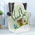 thumbnail image 4 of Animal Soft Flannel Fleece Throw Blanket, Little Birds Owl Worm and Sparrow and Flowers with Thank You Words Artwork Print, Cozy Plush for Indoor and Outdoor Use, 60" x 80", Green, by Ambesonne, 4 of 5