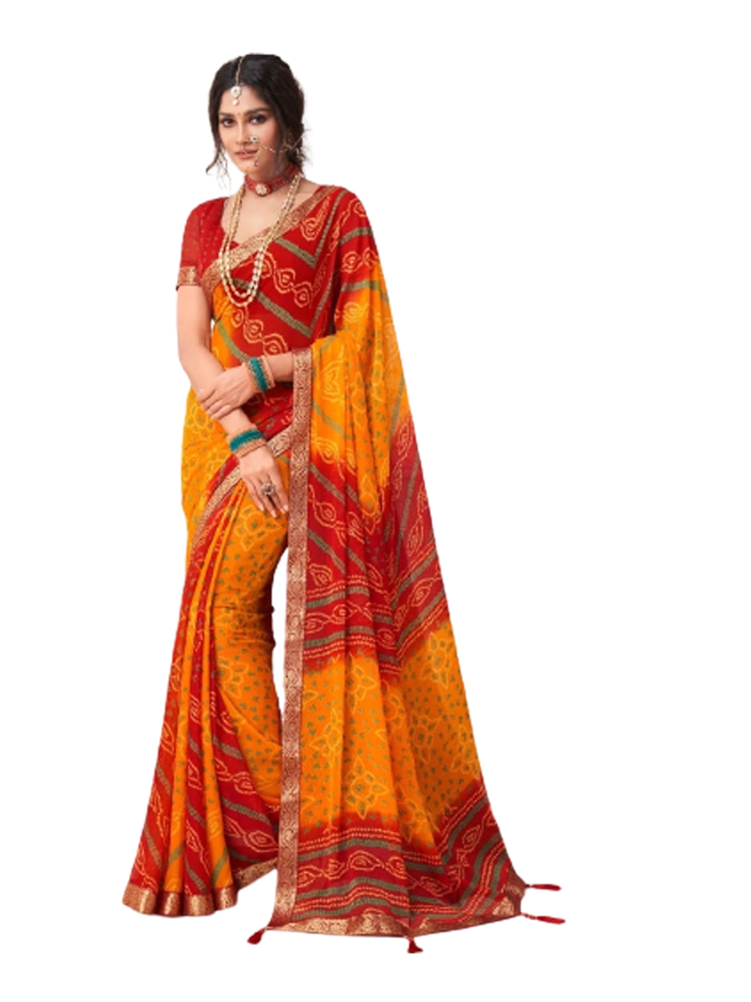 Buy Yellow Saree Chiffon Pattern With Unstitched Blouse Fabric For Women by  Geroo Jaipur Online at Aza Fashions.