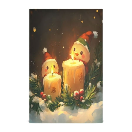 

Kitchen Towel 28x18 Inches x1，Plate Towel Decorative Towel Napkin Tea Towel Tea Towels For Kitchen Dish Cloths & Dish Towels Cute Snowman and Candle Picture