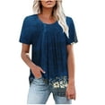 thumbnail image 3 of Plus Size Blouses for Women Floral Casual Ladies' Tops Pleated Short Sleeve Round-Neck Blouses Shirts Multicolor Womens Summer Outwear Comfortable Vacation Beach Fashion, 3 of 8
