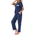 thumbnail image 4 of INSPIRE CHIC Women's Button Up Pajama Sets Short Sleeve Shirt Long Pants Lounge Set Sleepwear 2026 M Navy Blue, 4 of 6
