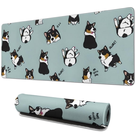 Long Mouse Pads for Desk,Black Corgi Desk Mats on Top Of Desks, Desk Mouse Pad Extra Large with 3mm Non-Slip Base and Stitched Edge for Gaming,Office,Work,Home 31.5"x11.8"