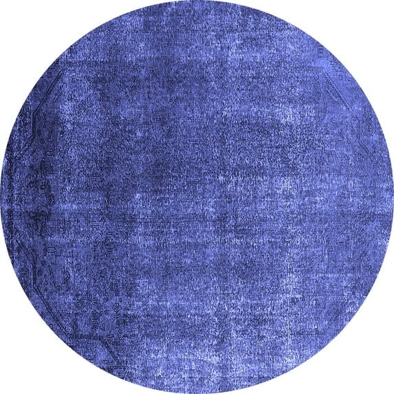 Ahgly Company Machine Washable Indoor Round Oriental Blue Industrial Area Rugs, 4' Round