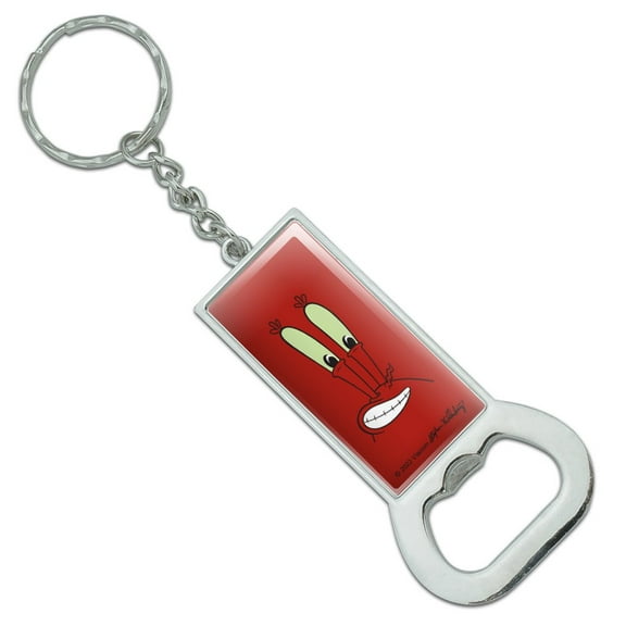 SpongeBob Mr. Krabs Face Keychain Rectangle Chrome Plated Metal Bottle Cap Opener