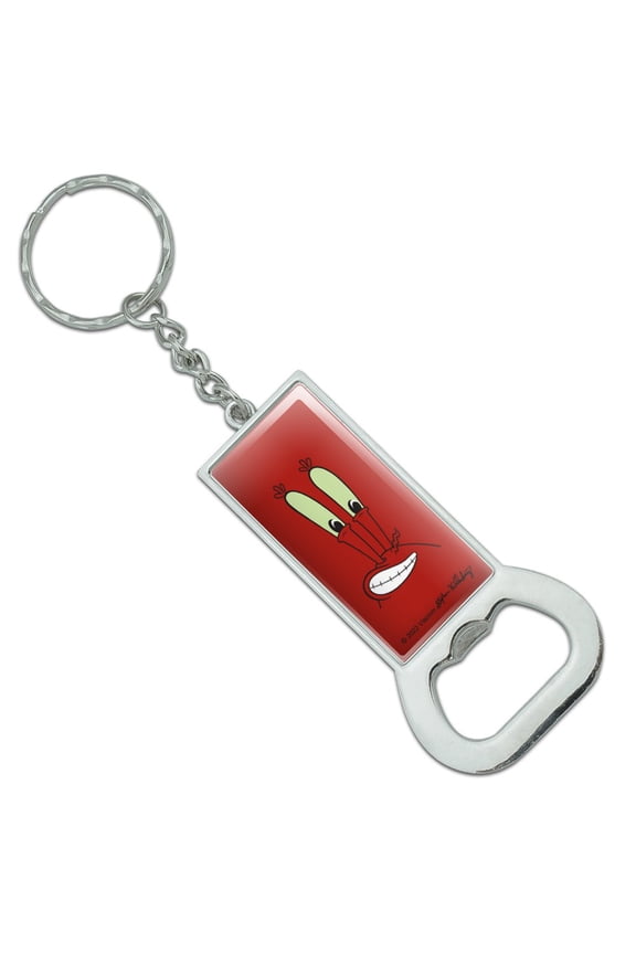 SpongeBob Mr. Krabs Face Keychain Rectangle Chrome Plated Metal Bottle Cap Opener