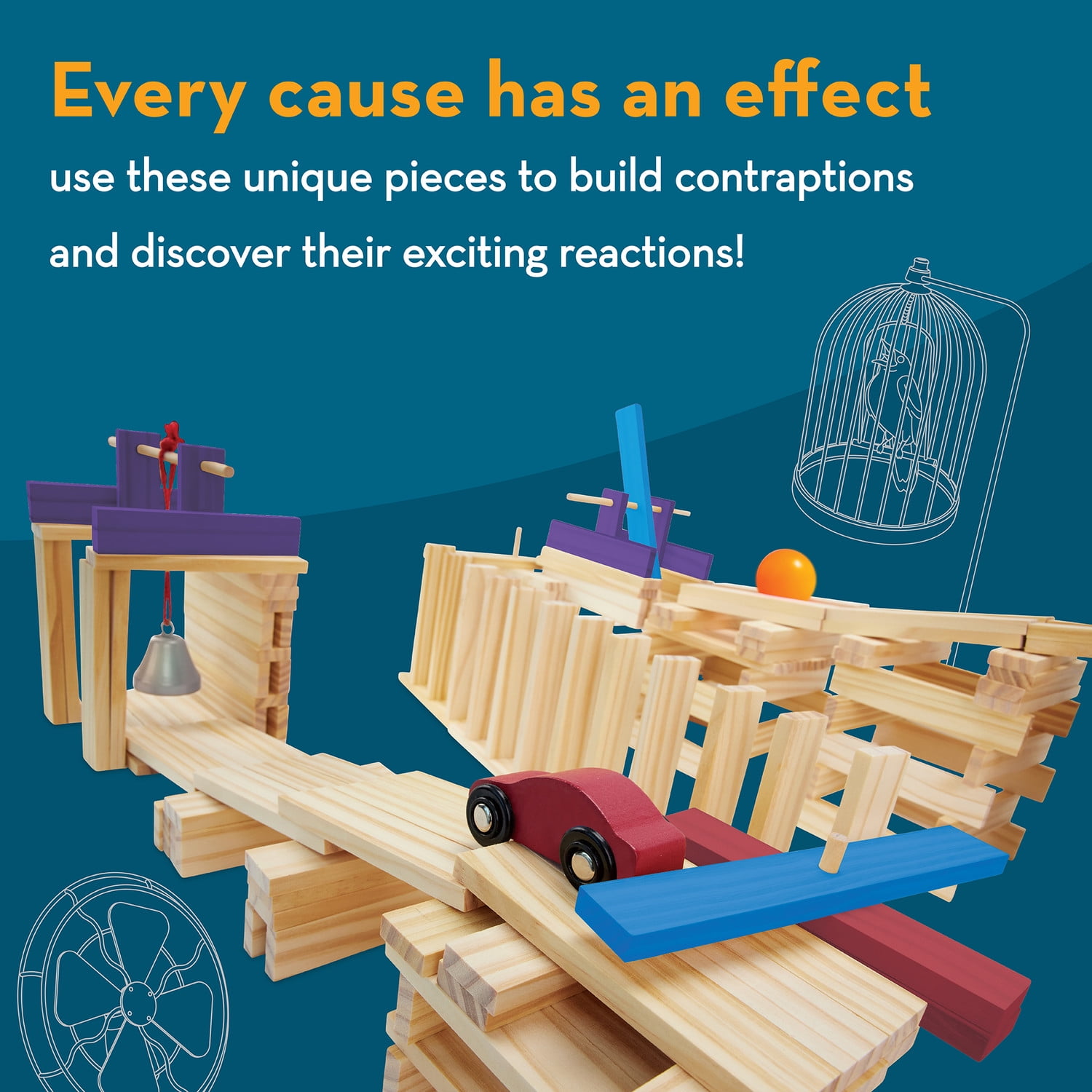MindWare KEVA Contraptions Reactions Planks Building Toy, 178 KEVA Building Planks (191 Piece Set), Free-Form Wood Building Set for Kids to Create Their Own Ball Maze