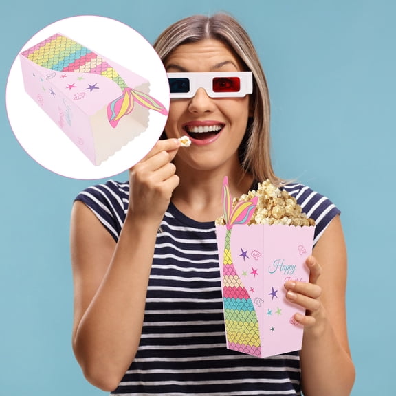 MERRYHAPY Mermaid Design Pink Paper Popcorn Box for Home Parties 24Pcs