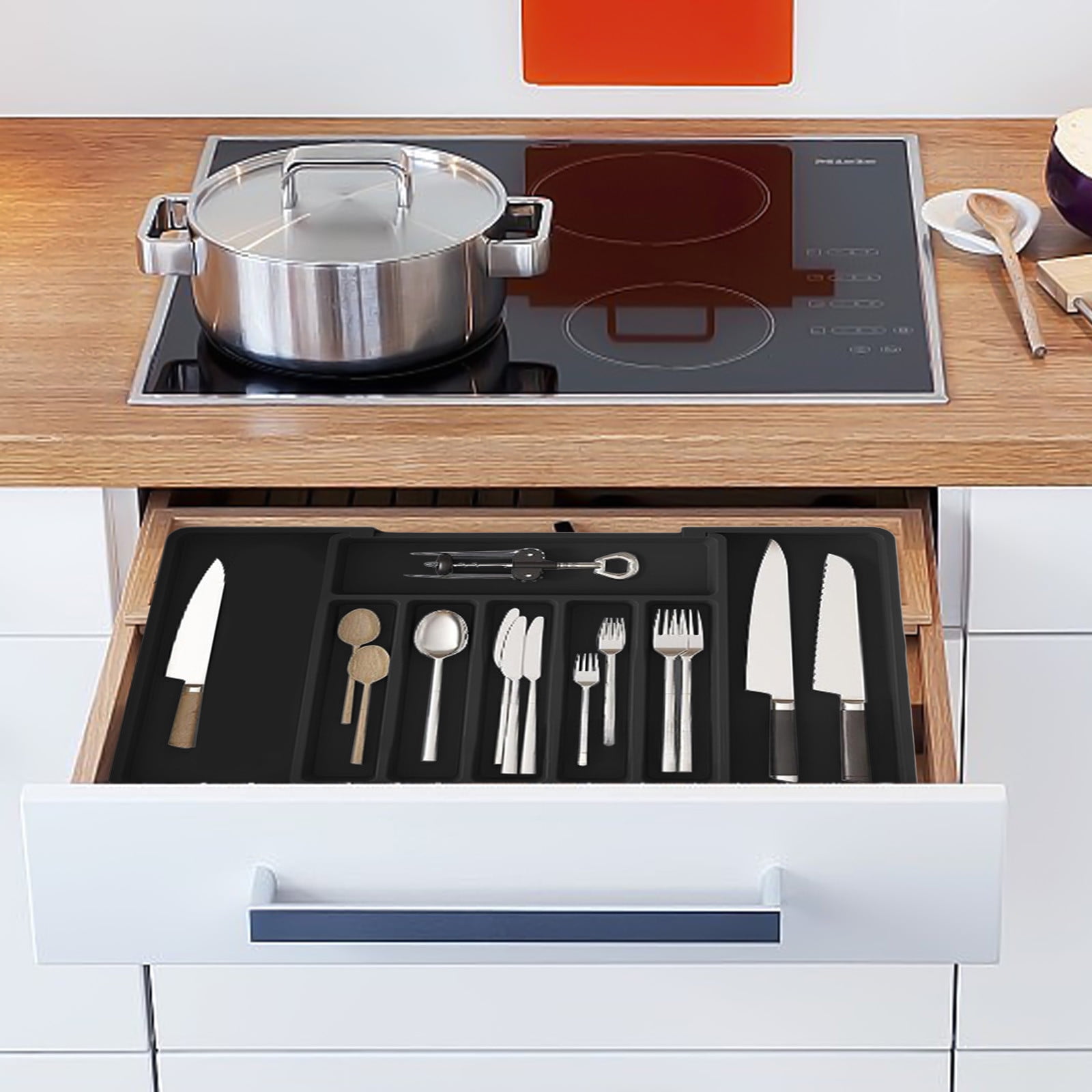 LHNFT Silverware Organizer - Expandable Kitchen Drawer Organizer, Adjustable Utensil Organizer, Cutlery Drawer Organizer for Forks, Knives, Multipurpose Kitchen Organizers and Storage Solution