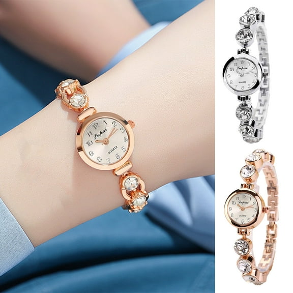 Eosunjian Ladies Elegant Wrist Watch Exquisite Women Bracelet Rhinestones Quartz Faux Crystal Small Dial Watch Rose Gold