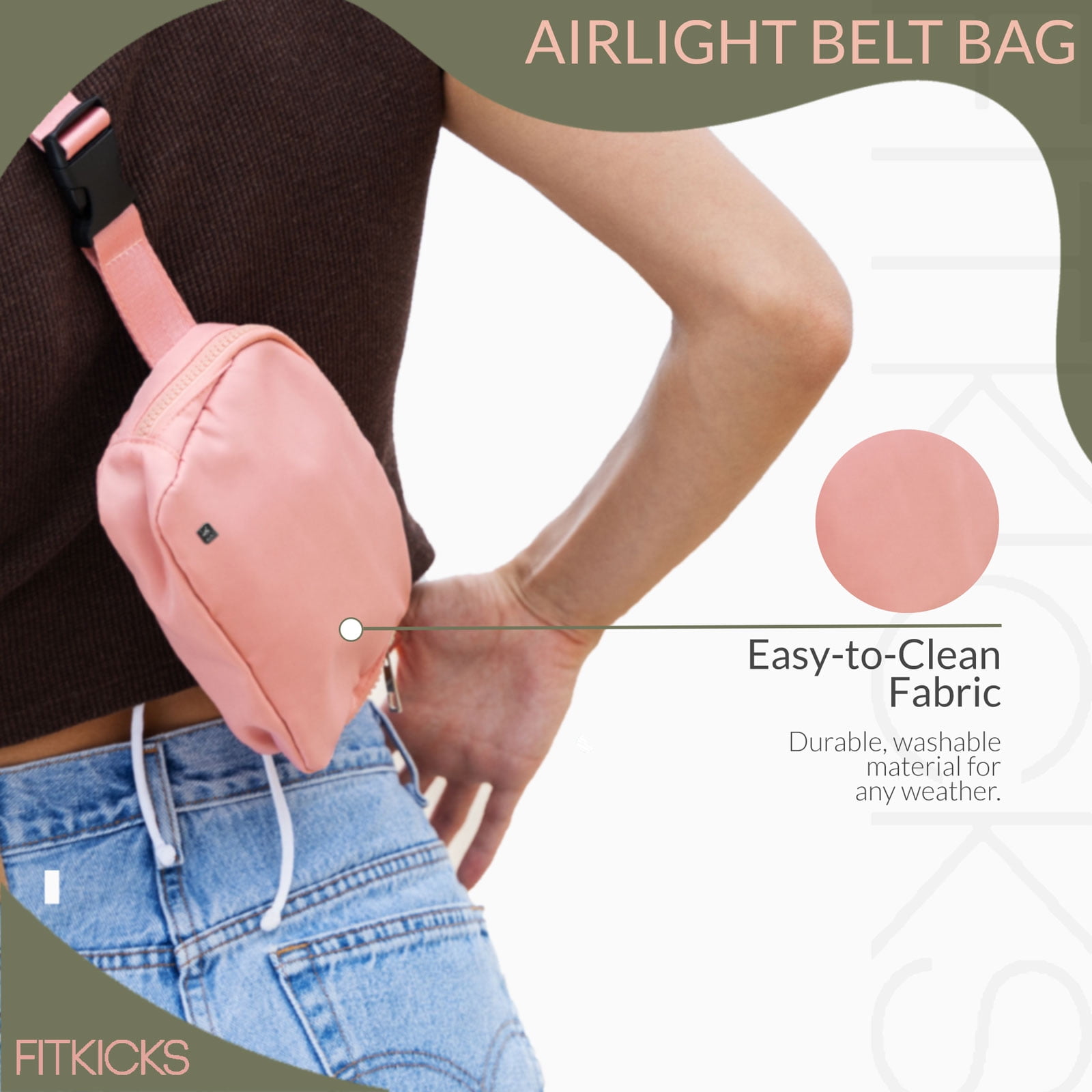 FITKICKS Airlight Belt Bag Lightweight Fanny Pack, Waist Pouch with Adjustable Strap - Pink