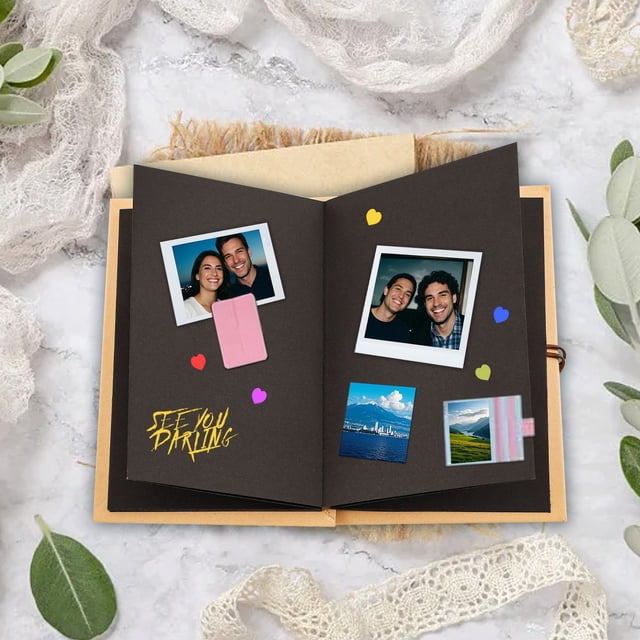 Photo Frame Accordion Scrapbook Album Handmade Kraft Paper for Photo Stretchable Folding DIY Kits Adventure Book Keepsake