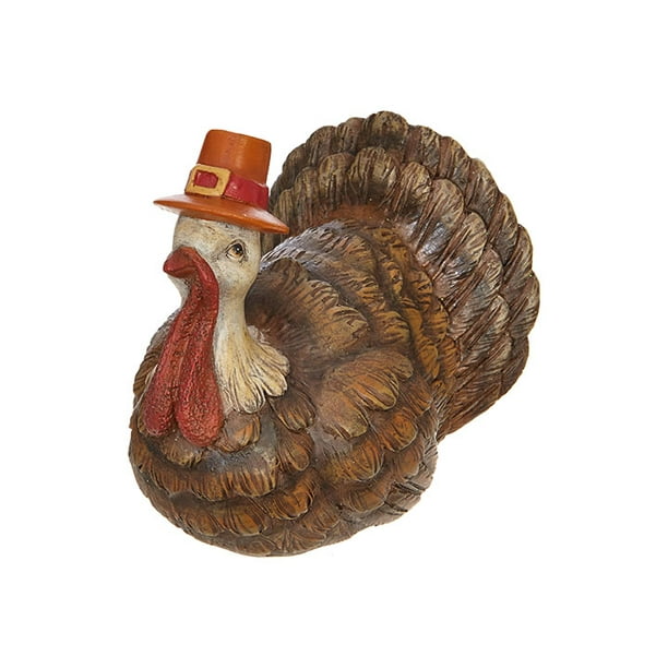 Raz Fall Decor Resin Turkey with Pilgrim Hat Figurine