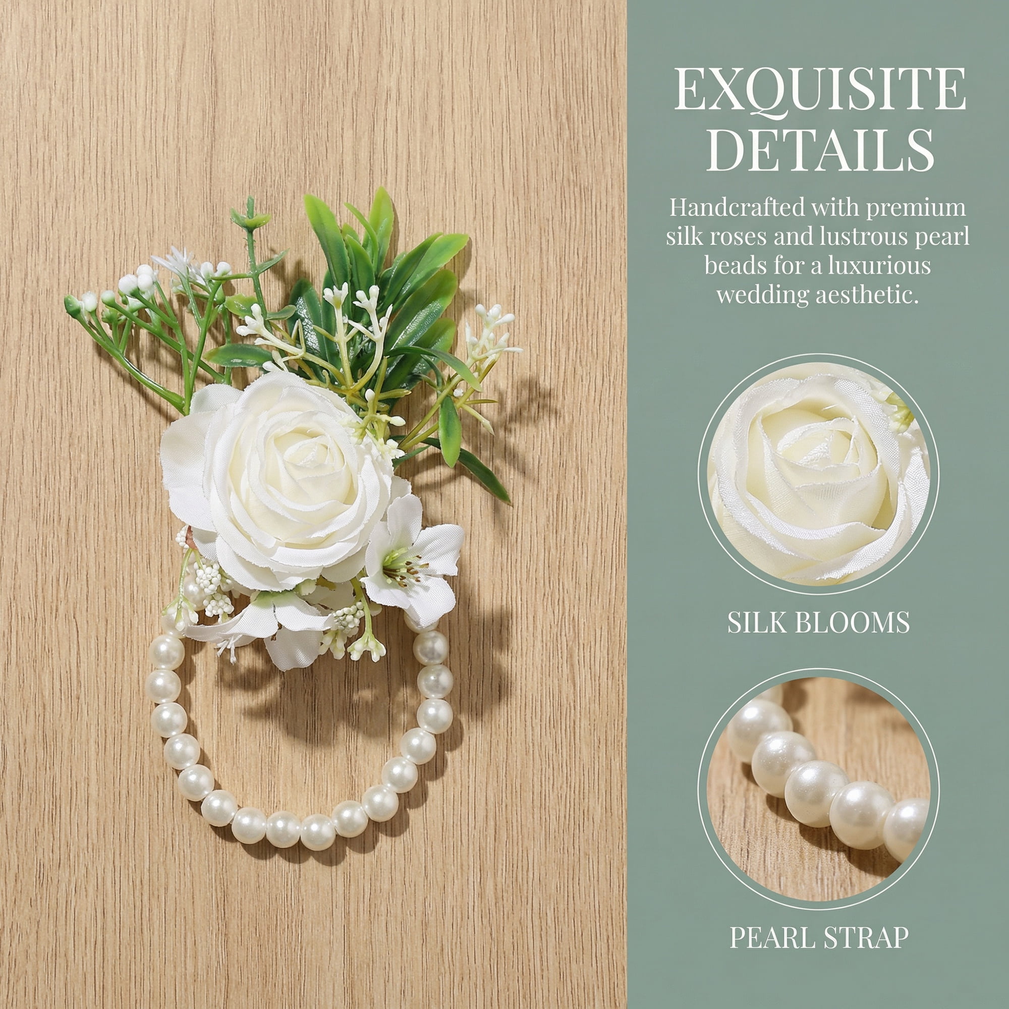 Unique Bargains 4Pcs Wrist Corsages Silk Rose Flower Bracelets White Orange 3.9 in