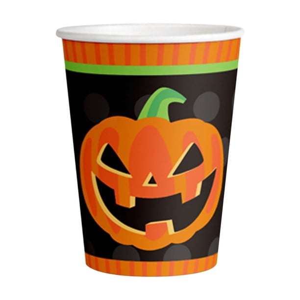 Platos Desechables de Papel para Halloween de 18 Cm con Estampado de Calabaza (Paquete de 10) | Vajilla Desechable Resistente de 9 Tazas | Platos para Fiestas de Halloween, Disfraces, Celebraciones E