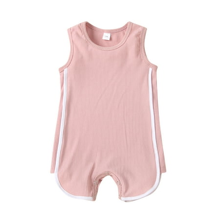 

Carolilly New Baby Summer Rompers Splicing O-Neck Sleeveless Ribbed Jumpsuits