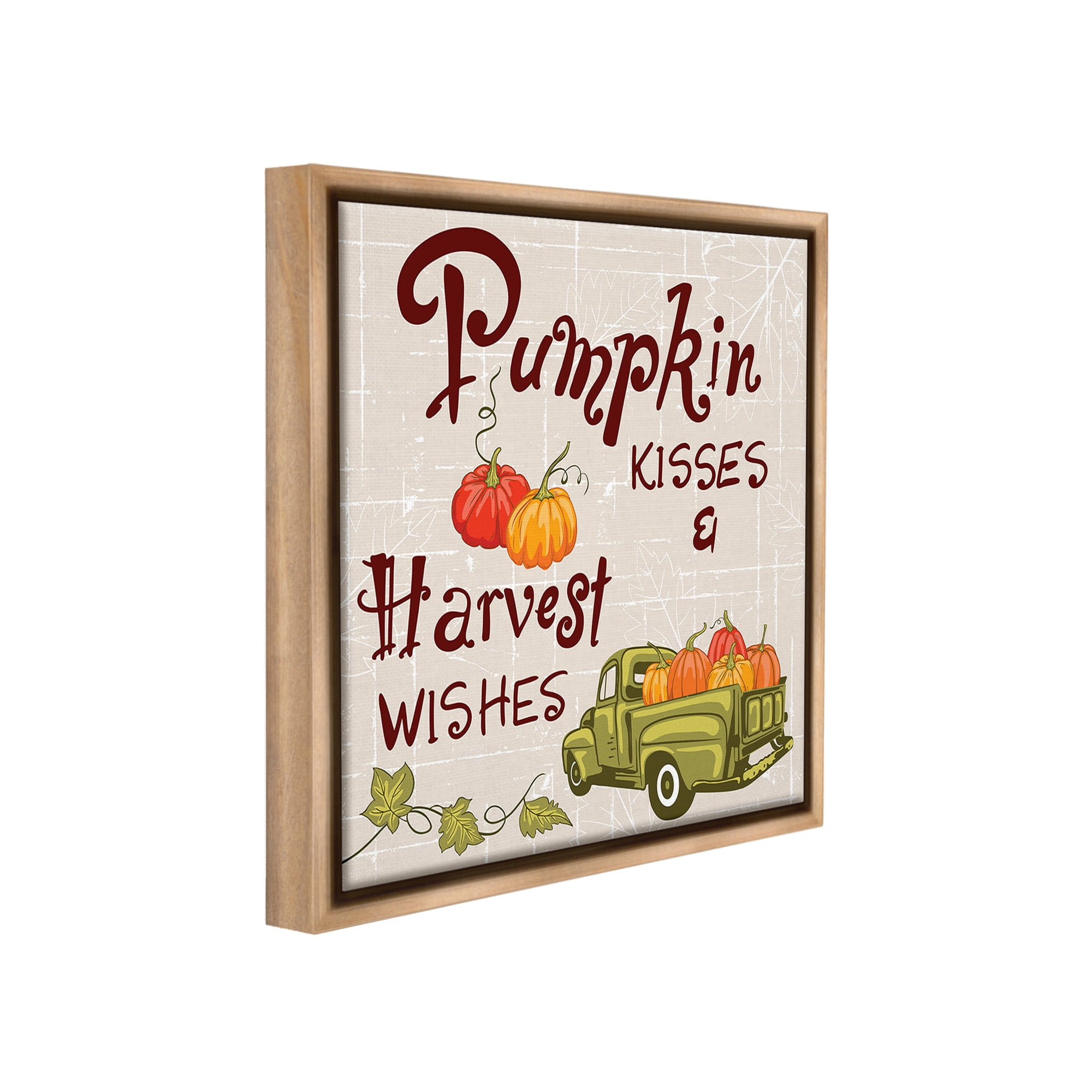 Stupell Industries Farmhouse Pumpkin Kisses Holiday Painting Brown Floater Framed Canvas Art Print Wall Art, 18 x 18