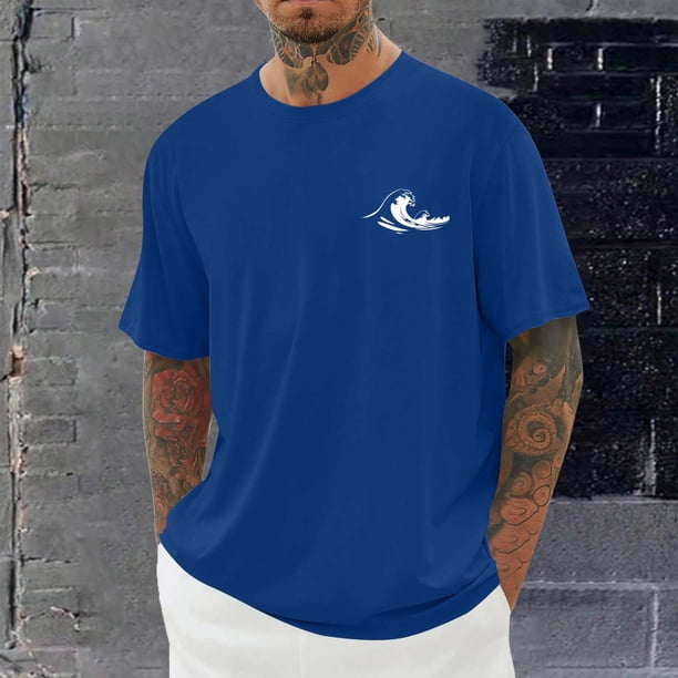 Tops para hombre, blusas y camisas de cuello redondo y manga corta para hombre, blusas casuales de moda con cuello redondo y estampado para hombre, blusas de poliéster para hombre.