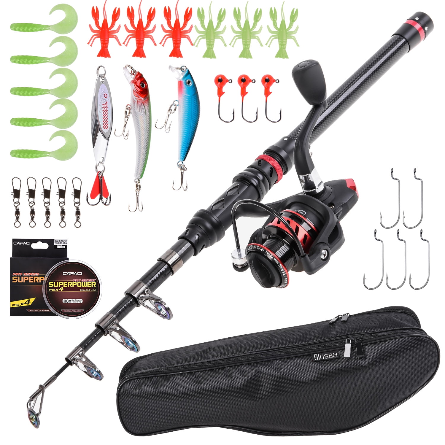 3.0m Carbon Fiber Spinning Fishing Rod and Reel Combo Set Telescopic