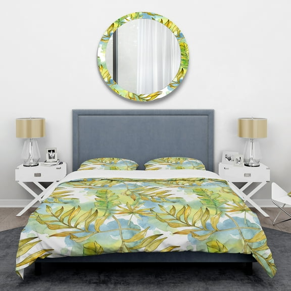 Designart 'Retro Tropical Foliage ' Mid-Century Modern Duvet Cover Set