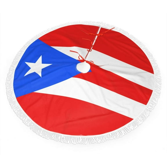 Puertorico-Flag Christmas Tree Skirt Tassel Lace for Xmas Ornaments Decoration 30"