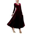 thumbnail image 1 of Vestido Urban CoCo para mujer, manga larga, cuello en V, terciopelo, rojo, 1 of 4