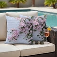thumbnail image 5 of Pink Flower Pillow Covers 2 Pack Spring Beautiful Floral Leaf Plant White Wall Pillowcase Waterproof Outdoor Throw Pillow Cover for Patio Garden Square Cushion 16”x16”, 5 of 9