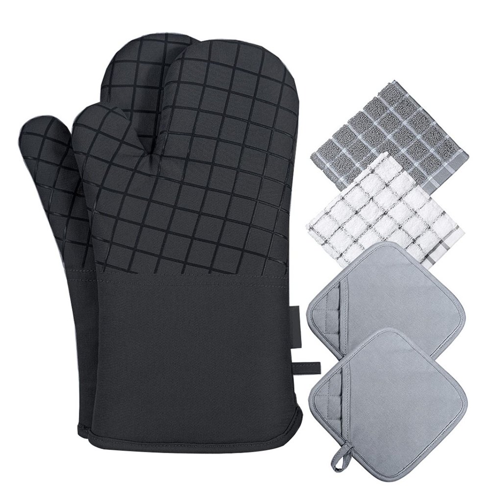 TureClos 6pcs/set Oven Gloves Mitts Cotton Microwave Heat Insulation