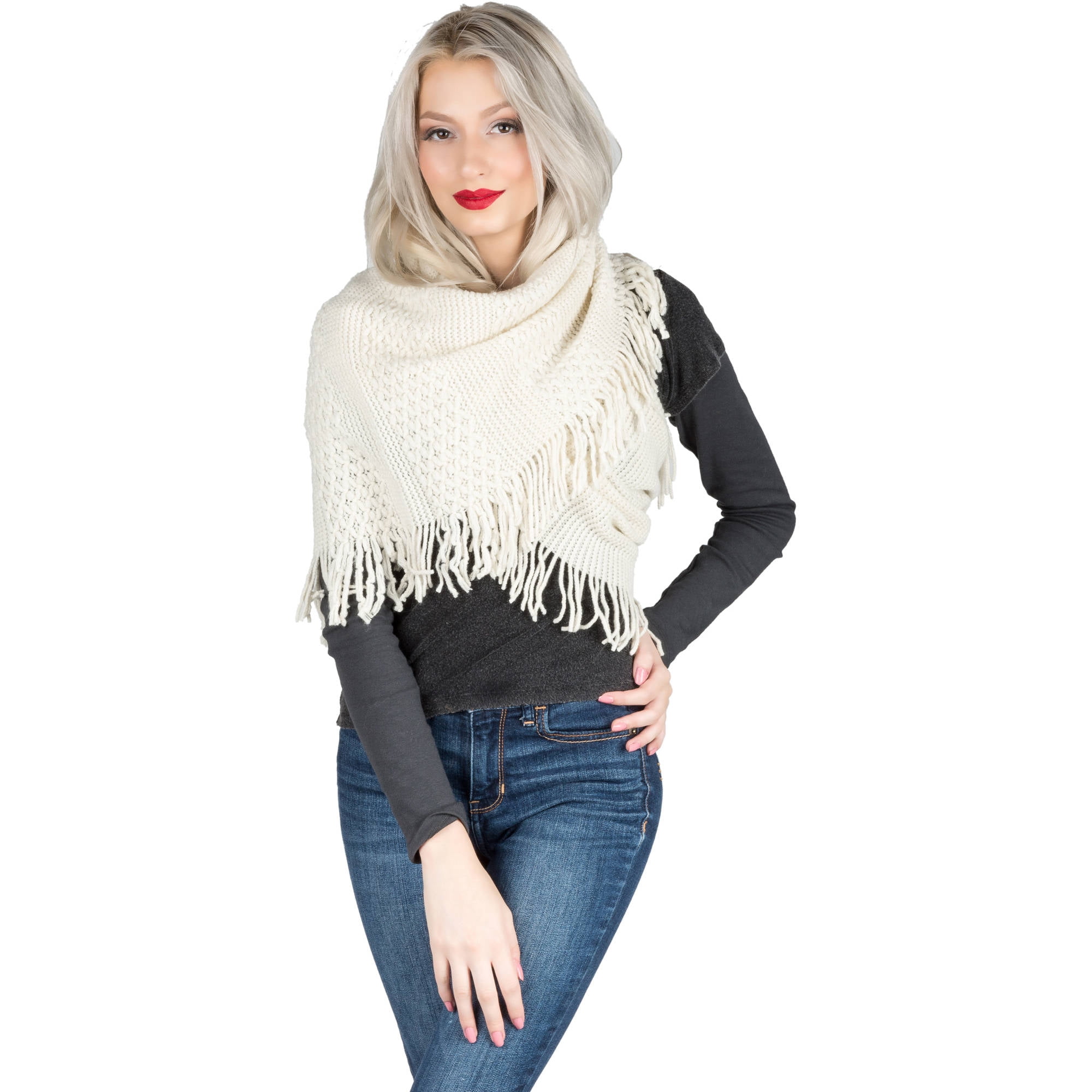 Women's Soft Woven Infinity Wrap Shawl Scarf with Frills [Adult Size]