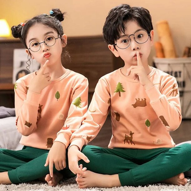 Conjunto de pijamas de invierno para niños y niñas, ropa de dormir de algodón con animales, para el hogar, de 4, 6, 8, 10 y 12 años