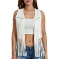 thumbnail image 2 of Caoirhny Women Hippie Waistcoat Vest Lightweight Solid Color Open Front Sleeveless Jacket with Tassel for Streetwear Outerwear, 2 of 9