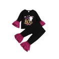 thumbnail image 1 of ZAXARRA Toddler Girls 2PCS Halloween Outfits Ghost Print Crew Neck Long Sleeve Pullover Sweatshirt Tops Patchwork Flare Pants Set, 1 of 6