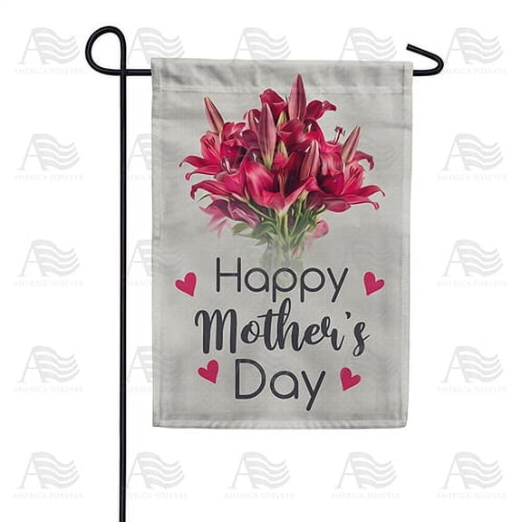 America Forever Happy Mother's Day Lillies Garden Flag 12.5 x 18 inches Flower Bouquet Heart Double Sided Holiday Seasonal Yard Outdoor Decorative I Love My Mom Flag