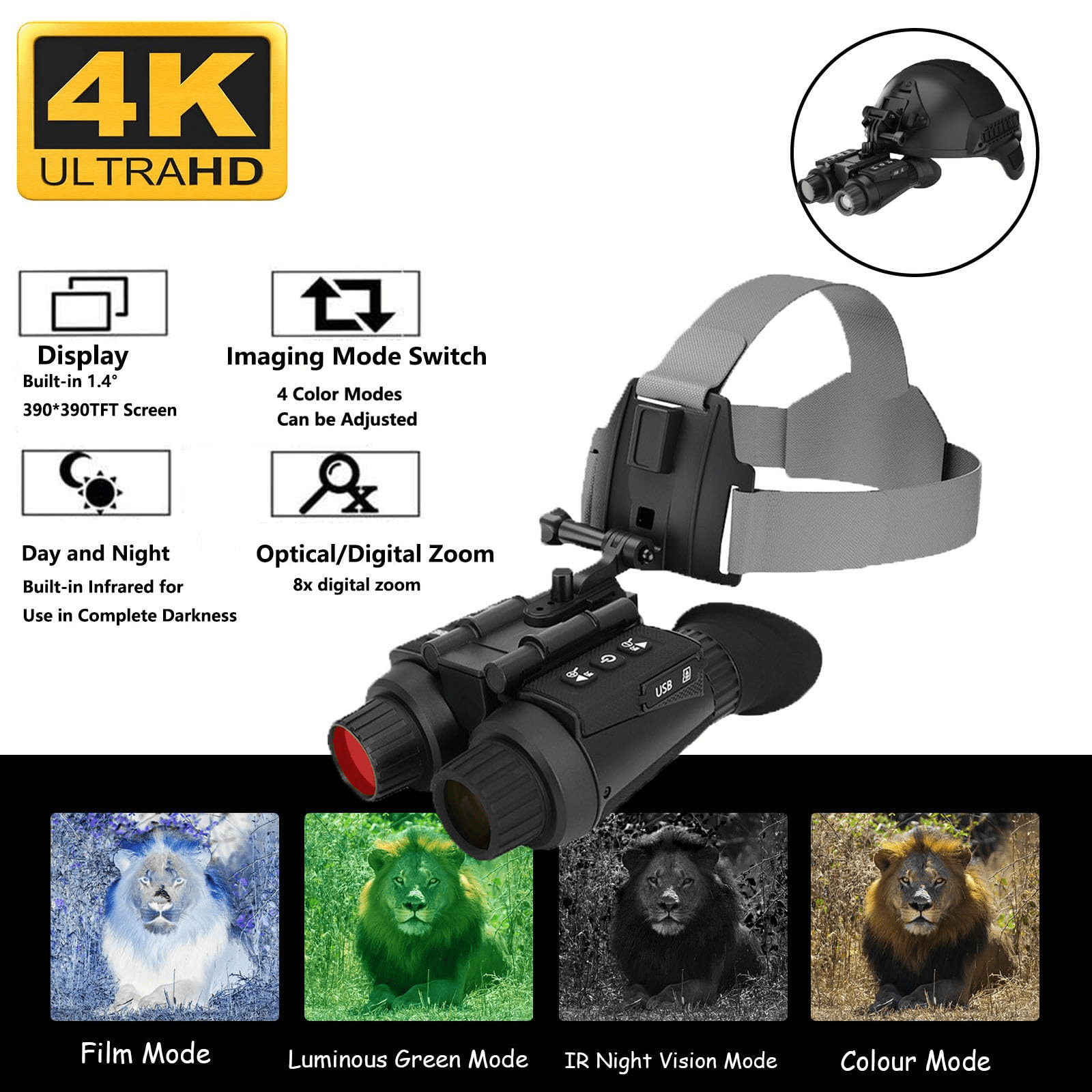 Aorsher 4K HD Night Vision Goggles Military Tactical, 8X Digital Zoomx Night Vision Binoculars for Adults, Head Mounted Infrared NVG with 32GB Memory Card for Hunting Camping Outdoor