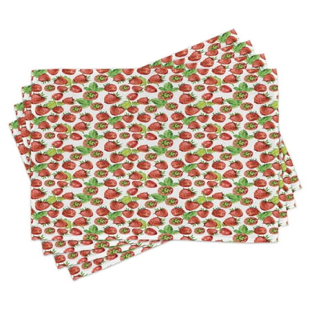 

Kitchen Placemats Set of 4 Vibrant Strawberry Figures Watercolor Stylized Yummy Cute Sweet Fruits Artwork Washable Fabric Place Mats for Dining Room Kitchen Table Decor Lime Green Red by Ambesonne