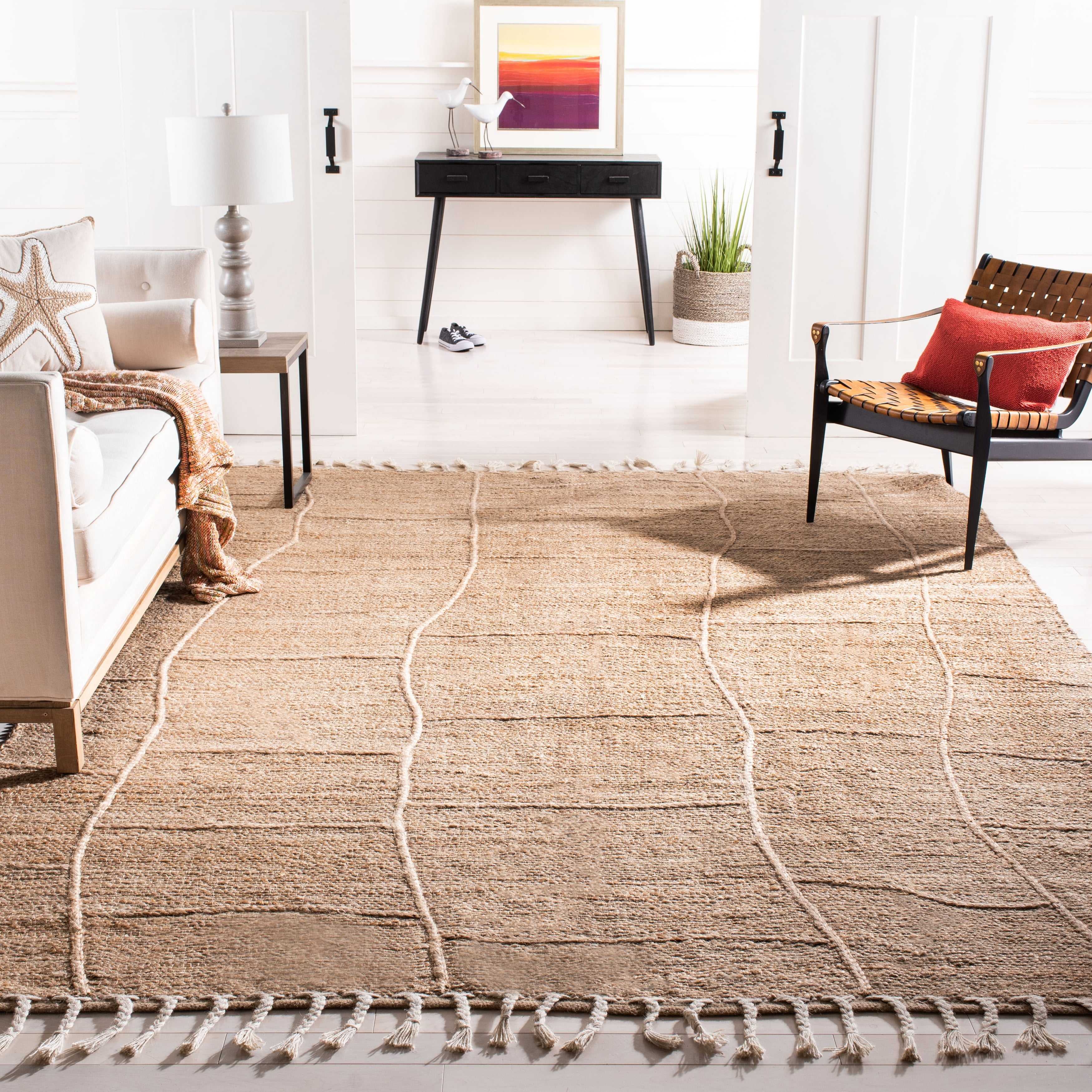 SAFAVIEH Natural Fiber Jamaar Geometric Jute Area Rug, Natural, 6' x 6' Square