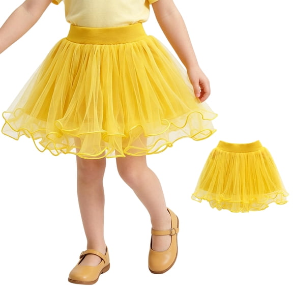 XINXIAOO Layered Tulle Tutu Skirt for Girls with Elastic Waist Soft Mesh Ballet Birthday Party Yellow Tutus Skirt for 7-8 Years