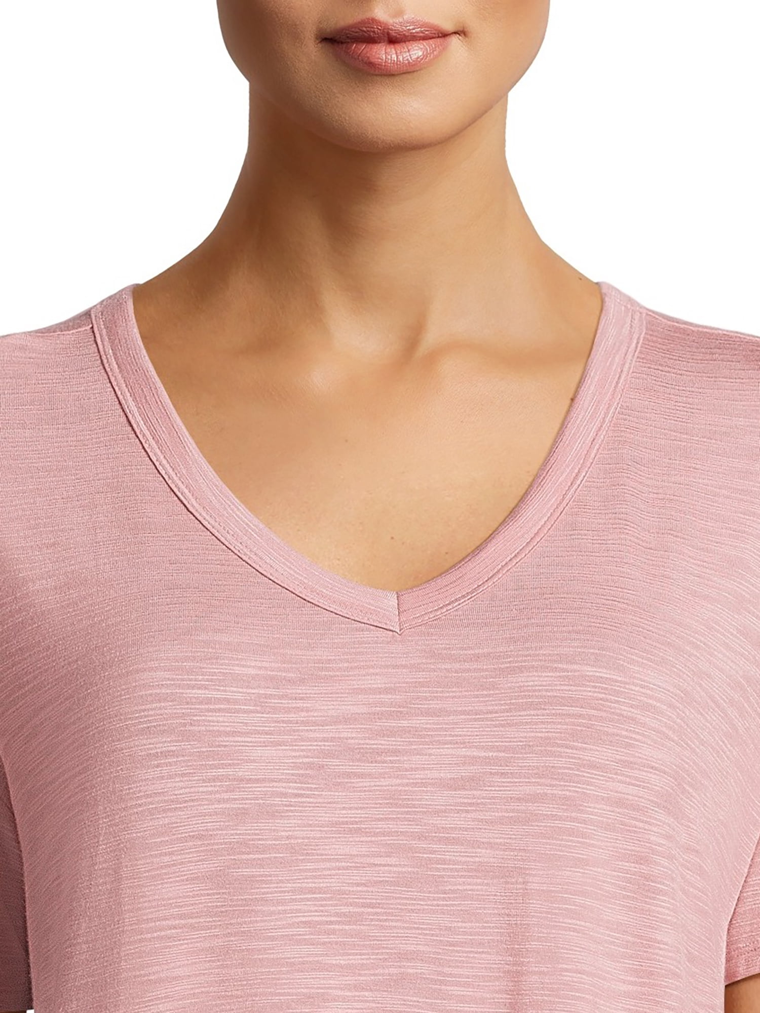 Time and Tru Women's Textured V-Neck T-Shirt, 2-Pack, Sizes XS-XXXL
