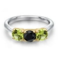 thumbnail image 3 of Gem Stone King 925 Silver and 10K Yellow Gold Black Sapphire and Green Peridot Engagement Ring for Women | 1.79 Cttw | Round 5MM | Gemstone September Birthstone | Size 8, 3 of 6