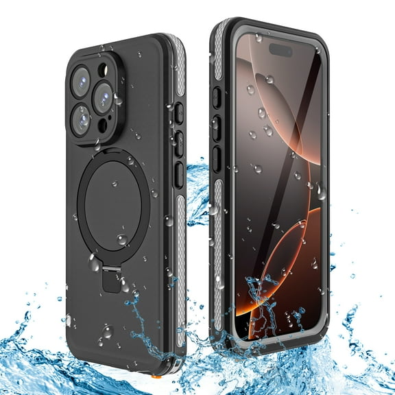 Dteck Waterproof Case for iPhone 16 Pro,Shockproof IP68 Underwater Case Compatible with Mag Safe Cover Built-in Ring Invisible Stand Full Body Protection Case for iPhone 16 Pro,Gray