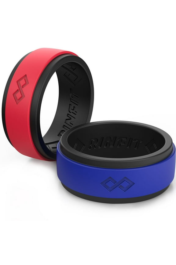 Silicone Wedding Ring for Men - Soft Rubber Wedding Band Replacement - AIR Collection - 2 pack Black&Red