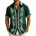 thumbnail image 3 of Havenx Short Sleeve Shirts for Men Button Down Collared Shirt Floral Print Tops Hawaiian Casual Stylish Beach Summer Wear,Dark Green 2XL, 3 of 5