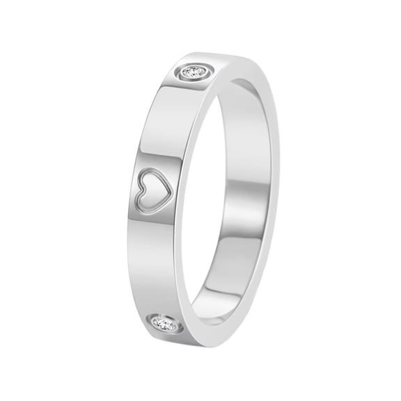 HIJONES Women's Stainless Steel Love Heart Ring Cubic Zirconia Inlay Promise Wedding Engagement Jewelry Silver Size 7