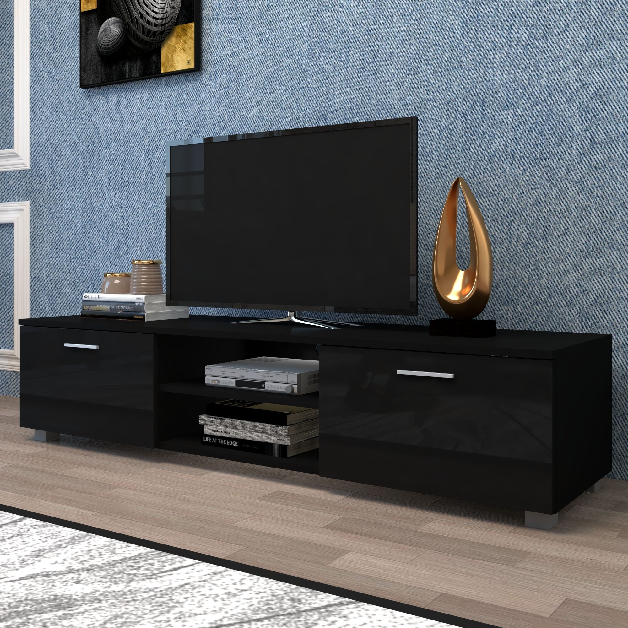 Black Modern TV Stand For 70 Inch TV Stands Media Console 