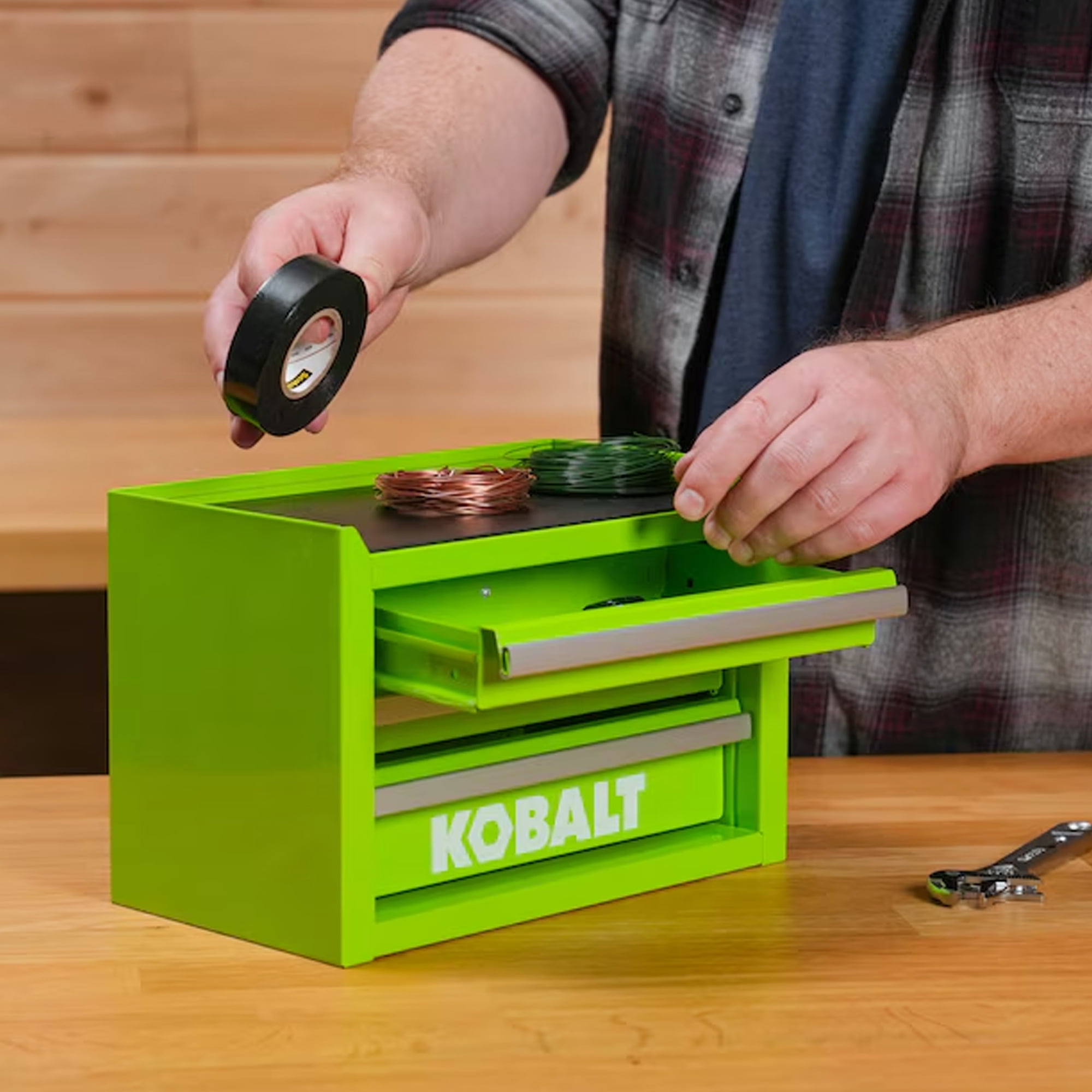 Kobalt Mini 3-Drawer Green Steel Tool Jewelry Box Rare Base