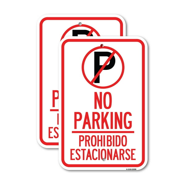 (2 Pack) No Parking Prohibido Estacionar (No Parking Symbol) | 12" X 18" Heavy-Gauge Aluminum Sign | Rust Free Aluminum, Weather Resistant, Waterproof, Fade Resistant, 2 Pre-drilled