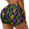 thumbnail image 2 of Fotbe Mardi Gras Shiny Green Purple Seamless Shorts, Womens Workout Shorts High Waist Stretch Booty Short for Gym/Yoga/Running/Biking-Small, 2 of 9