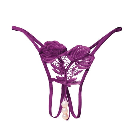 

CBGELRT Transparent Women s Panties Lace Embroidery Beading Underwear Open Crotch Thongs Lingerie Soft Panty Low-Rise
